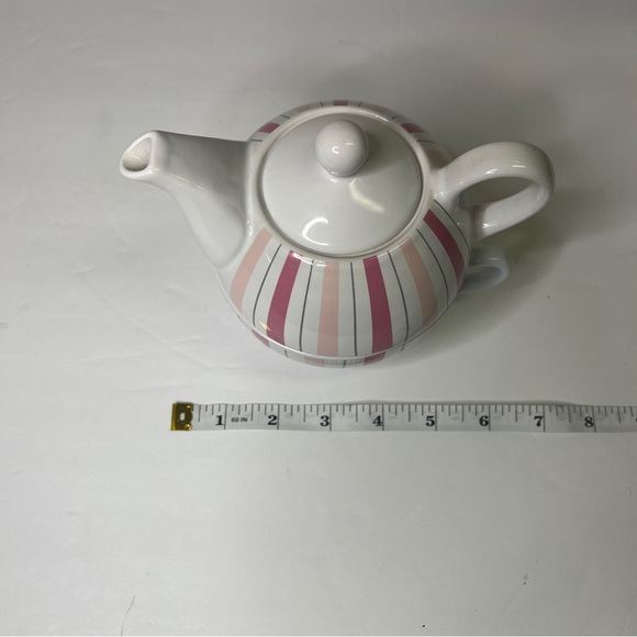 Collectable Hand Painted Pinstripe Graphic With Cancer Ribbon Tea Pot for One - Picture 8 of 8